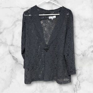Palapala Black grayish Lace Long Sleeve blazer coverup top sz M/L